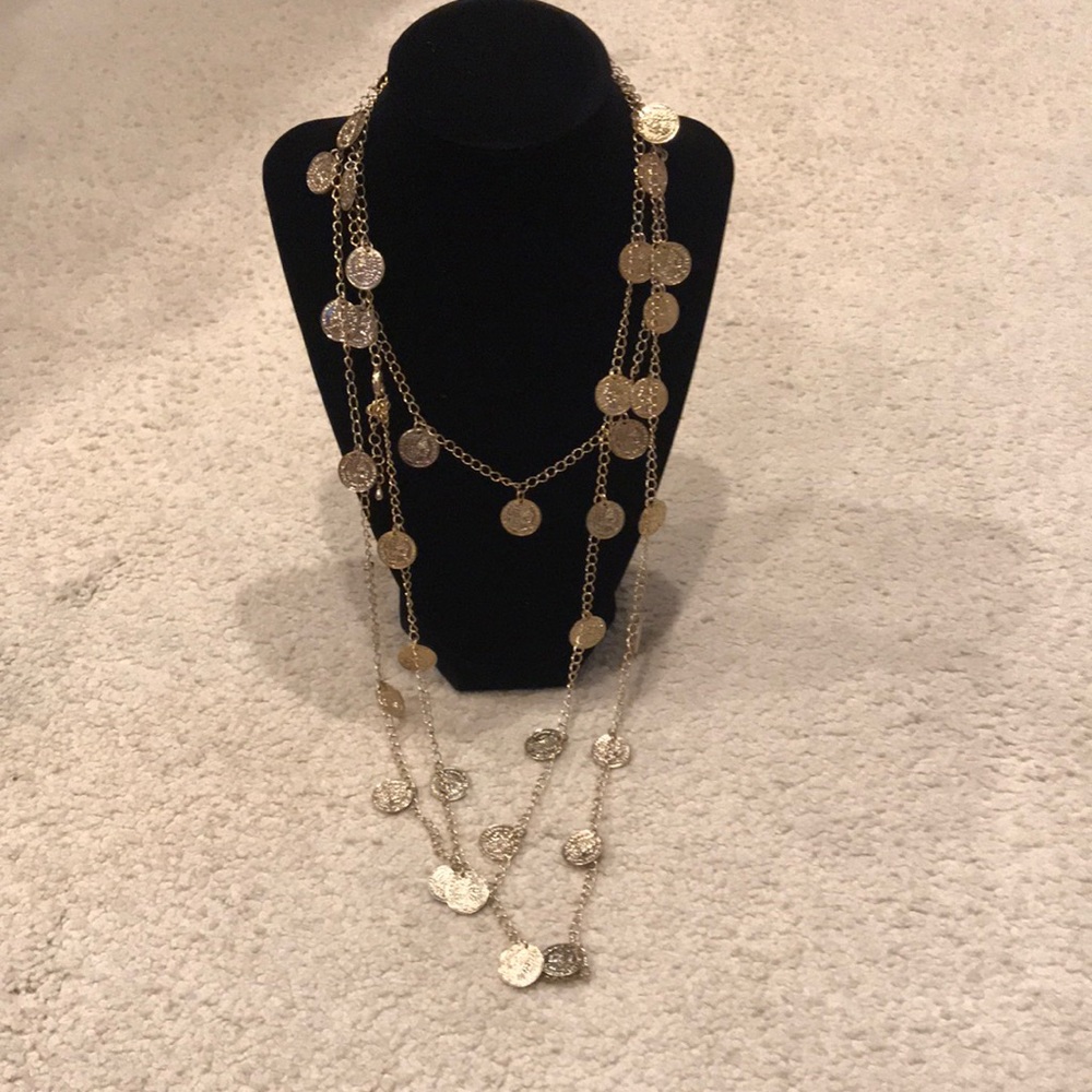 Gold coin long necklace
